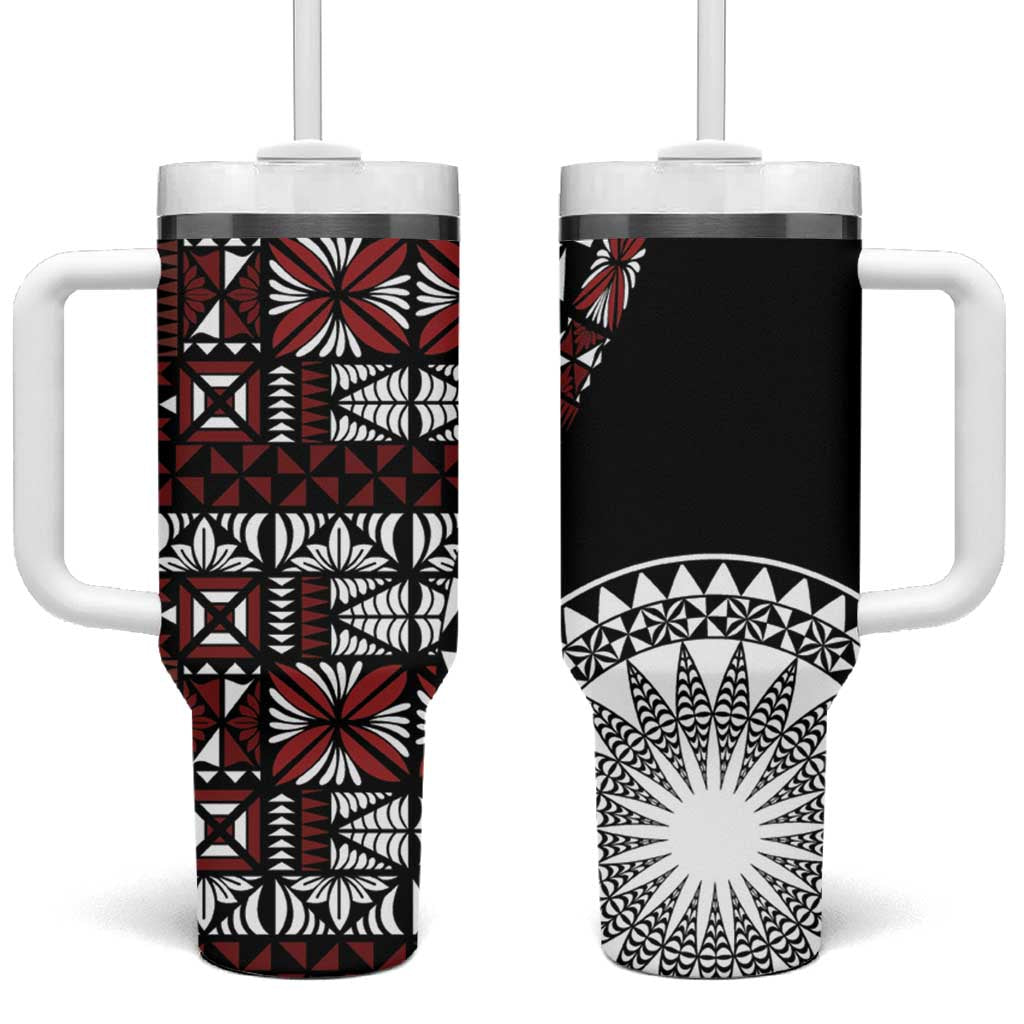 Red Tongan Ngatu Fonulei Pattern Tumbler With Handle