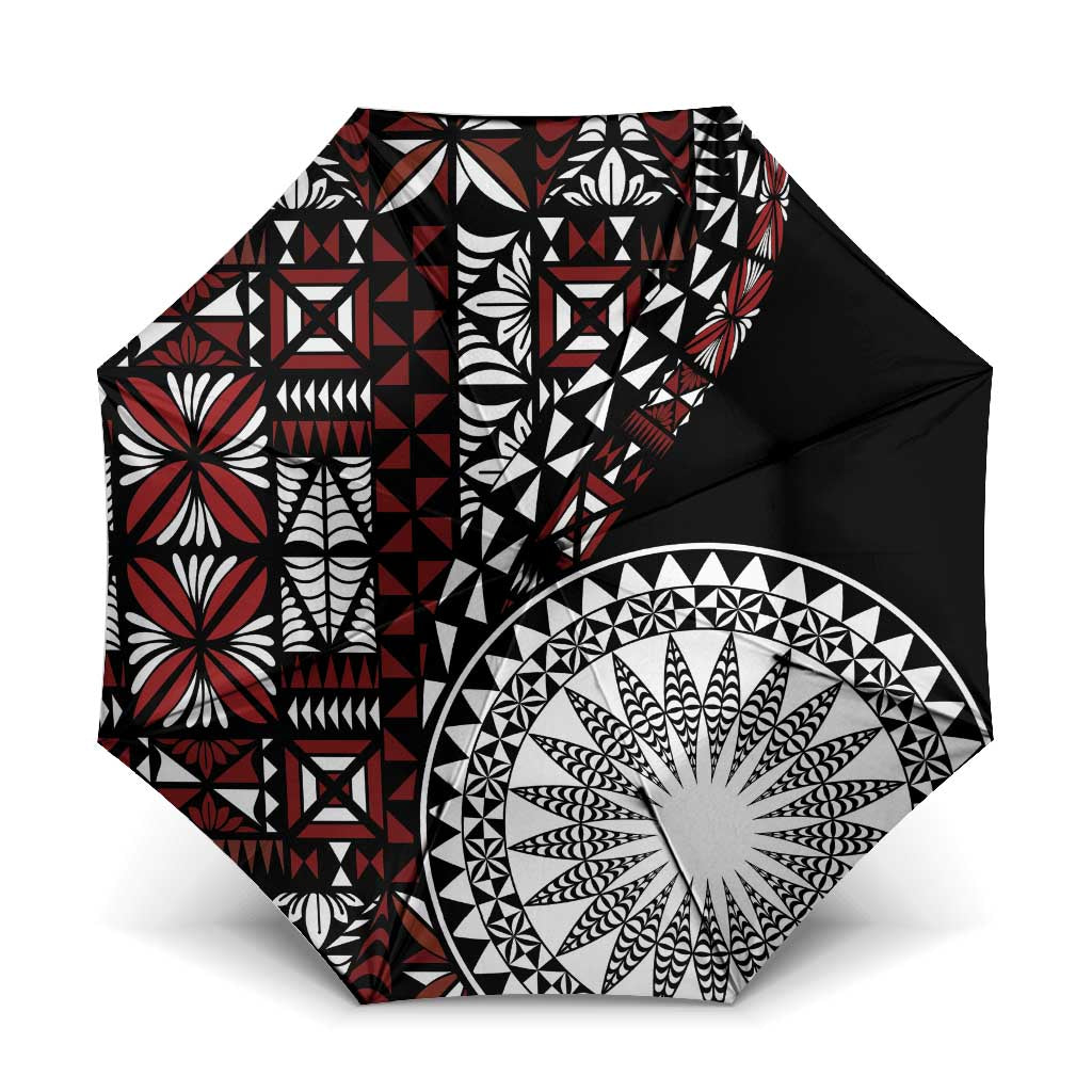 Red Tongan Ngatu Fonulei Pattern Umbrella - Polynesian Pride