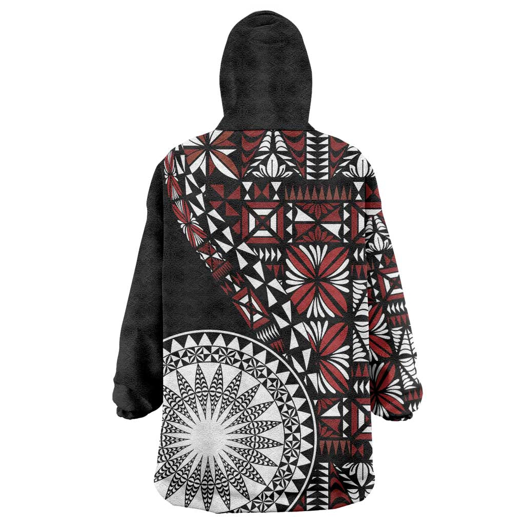 Red Tongan Ngatu Fonulei Pattern Wearable Blanket Hoodie