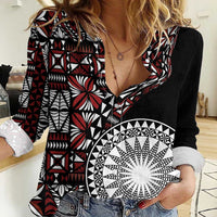 Red Tongan Ngatu Fonulei Pattern Women Casual Shirt