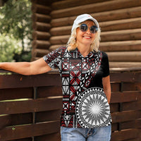Red Tongan Ngatu Fonulei Pattern Women Polo Shirt