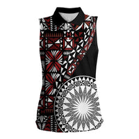 Red Tongan Ngatu Fonulei Pattern Women Sleeveless Polo Shirt