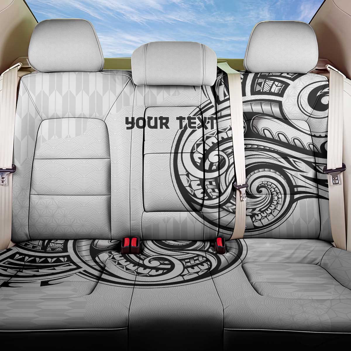 Hawaii and Japanese Culture Personalised Back Car Seat Cover With Polynesian Tribal Tattoo Style