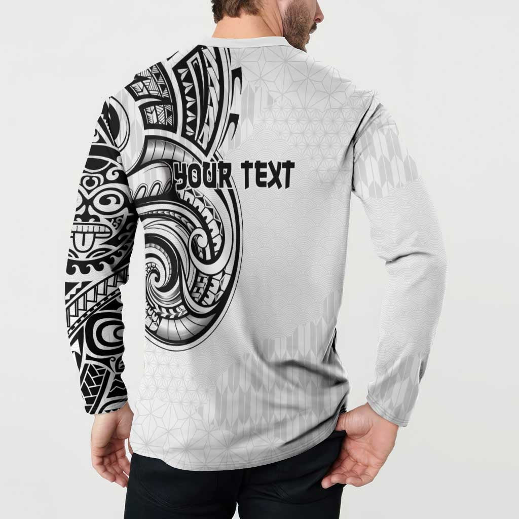 Hawaii and Japanese Culture Personalised Button Sweatshirt With Polynesian Tribal Tattoo Style