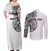 Hawaii and Japanese Culture Personalised Couples Matching Off Shoulder Maxi Dress and Long Sleeve Button Shirt With Polynesian Tribal Tattoo Style LT9 - Polynesian Pride