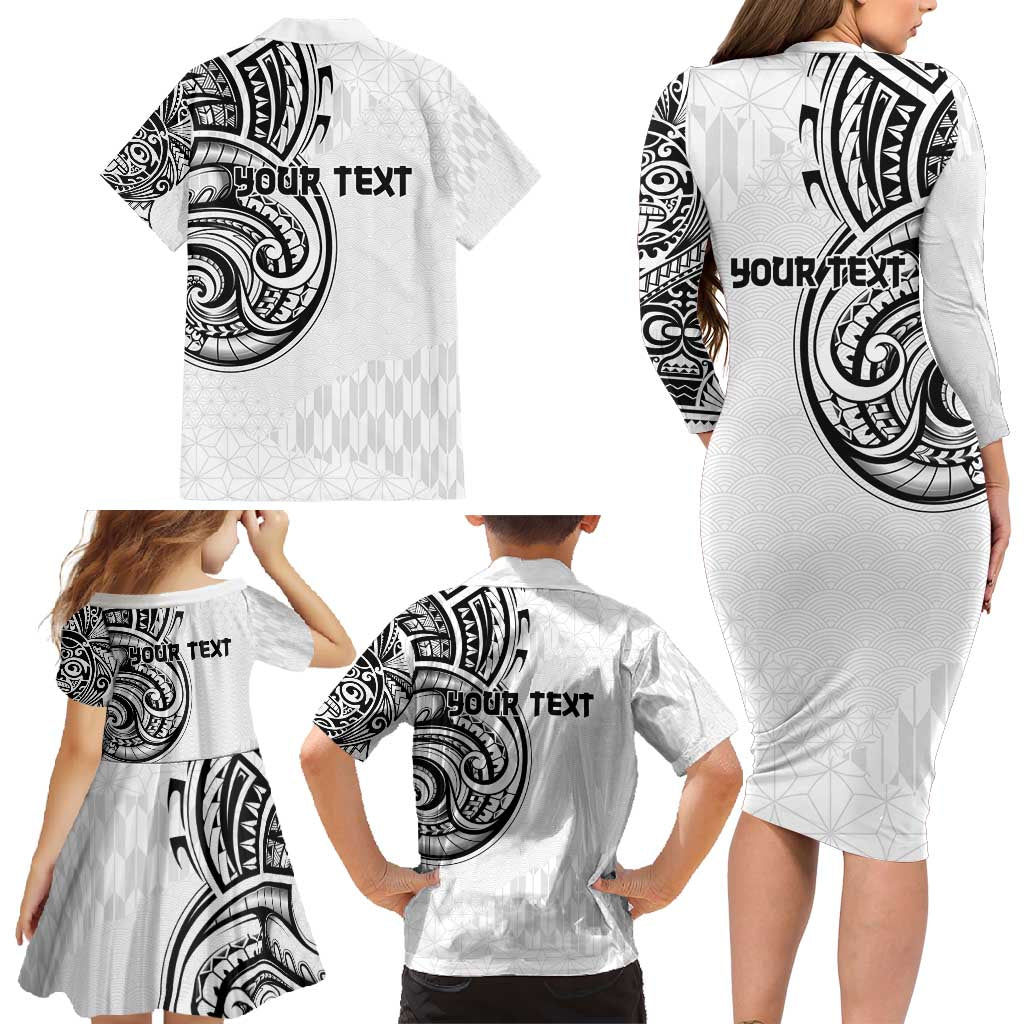 Hawaii and Japanese Culture Personalised Family Matching Long Sleeve Bodycon Dress and Hawaiian Shirt With Polynesian Tribal Tattoo Style