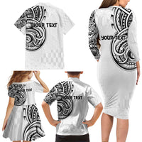 Hawaii and Japanese Culture Personalised Family Matching Long Sleeve Bodycon Dress and Hawaiian Shirt With Polynesian Tribal Tattoo Style