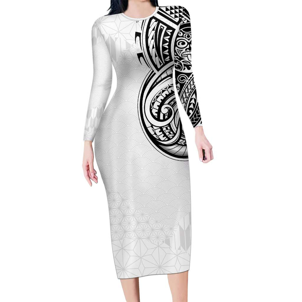 Hawaii and Japanese Culture Personalised Family Matching Long Sleeve Bodycon Dress and Hawaiian Shirt With Polynesian Tribal Tattoo Style