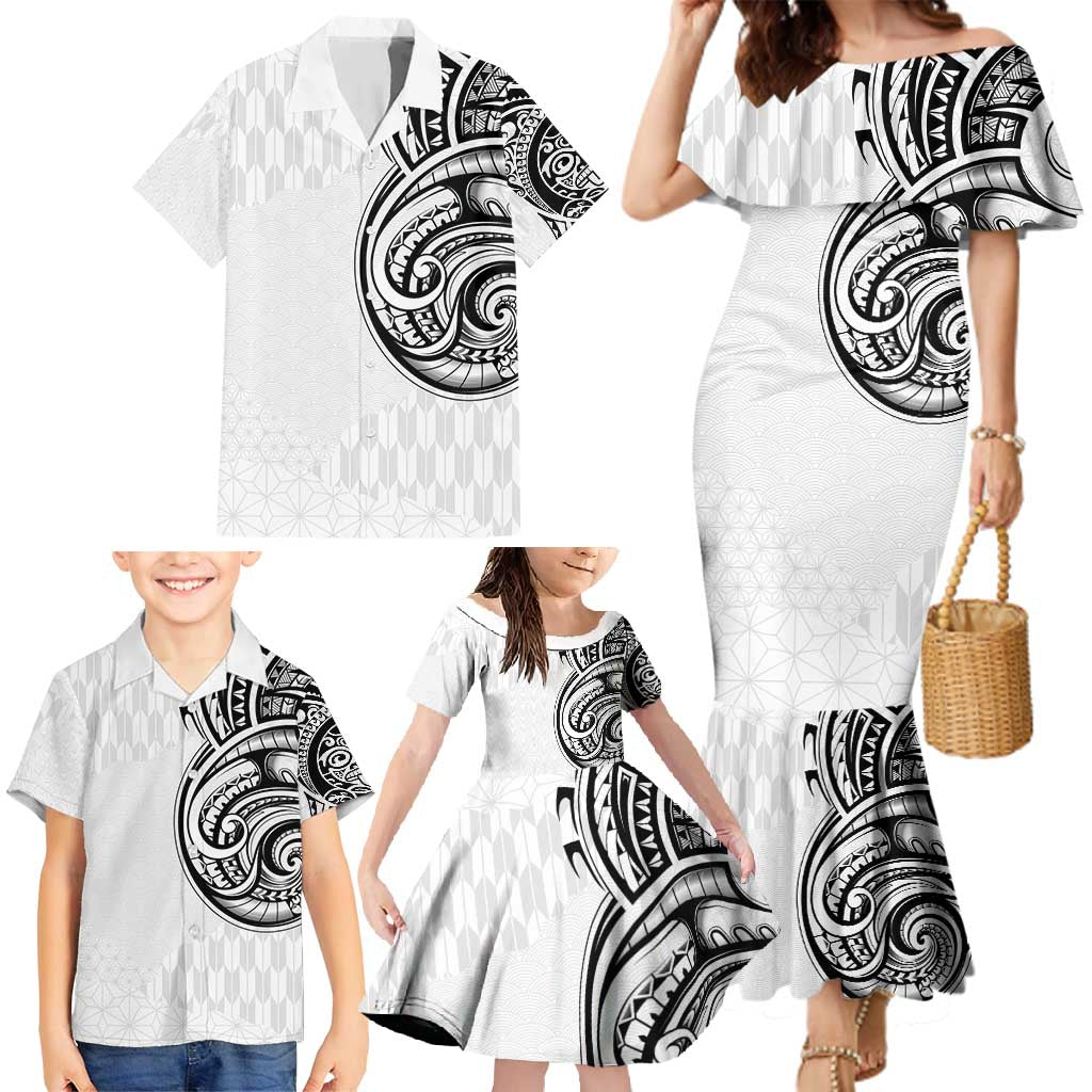 Hawaii and Japanese Culture Personalised Family Matching Mermaid Dress and Hawaiian Shirt With Polynesian Tribal Tattoo Style
