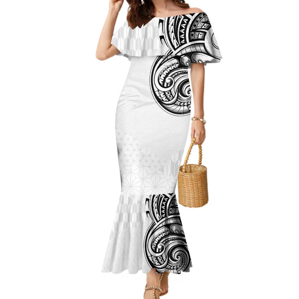 Hawaii and Japanese Culture Personalised Family Matching Mermaid Dress and Hawaiian Shirt With Polynesian Tribal Tattoo Style