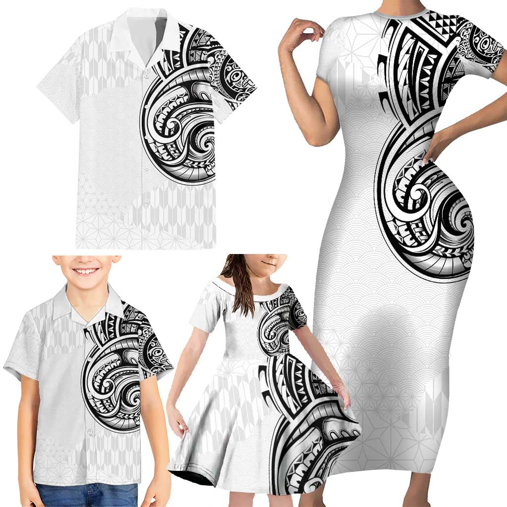 Hawaii and Japanese Culture Personalised Family Matching Short Sleeve Bodycon Dress and Hawaiian Shirt With Polynesian Tribal Tattoo Style