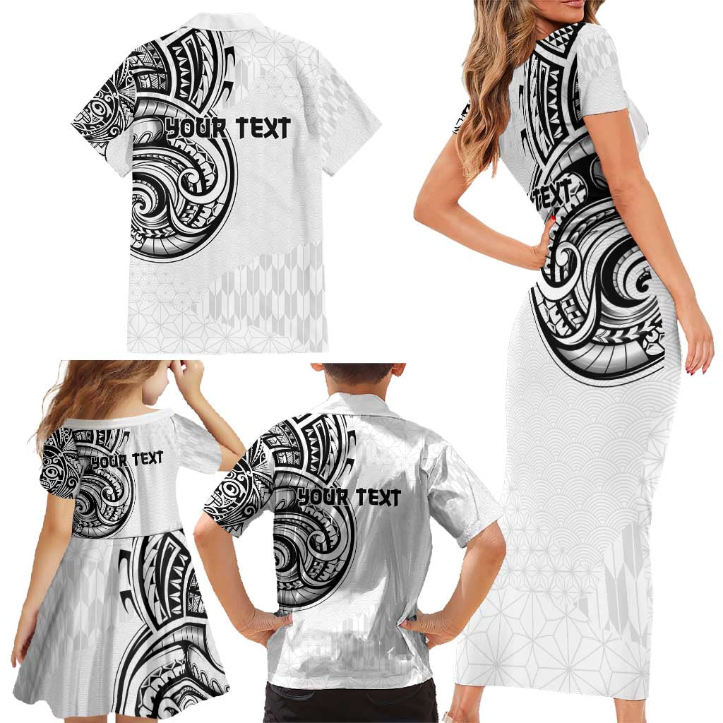 Hawaii and Japanese Culture Personalised Family Matching Short Sleeve Bodycon Dress and Hawaiian Shirt With Polynesian Tribal Tattoo Style