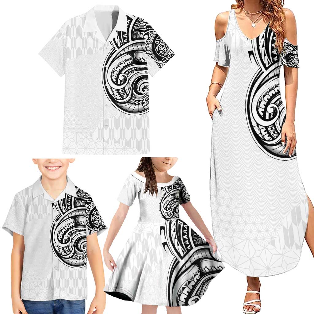 Hawaii and Japanese Culture Personalised Family Matching Summer Maxi Dress and Hawaiian Shirt With Polynesian Tribal Tattoo Style