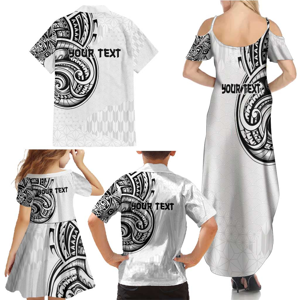 Hawaii and Japanese Culture Personalised Family Matching Summer Maxi Dress and Hawaiian Shirt With Polynesian Tribal Tattoo Style