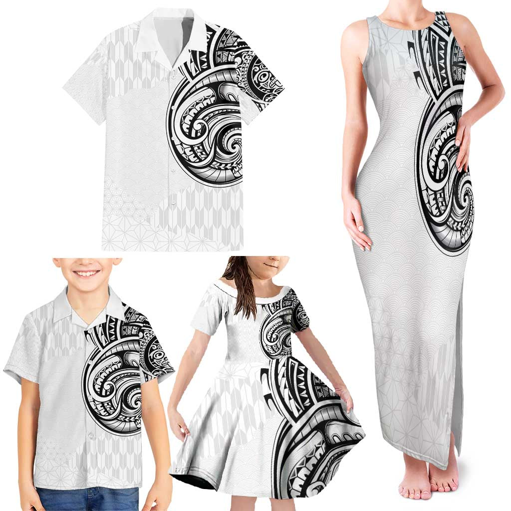 Hawaii and Japanese Culture Personalised Family Matching Tank Maxi Dress and Hawaiian Shirt With Polynesian Tribal Tattoo Style