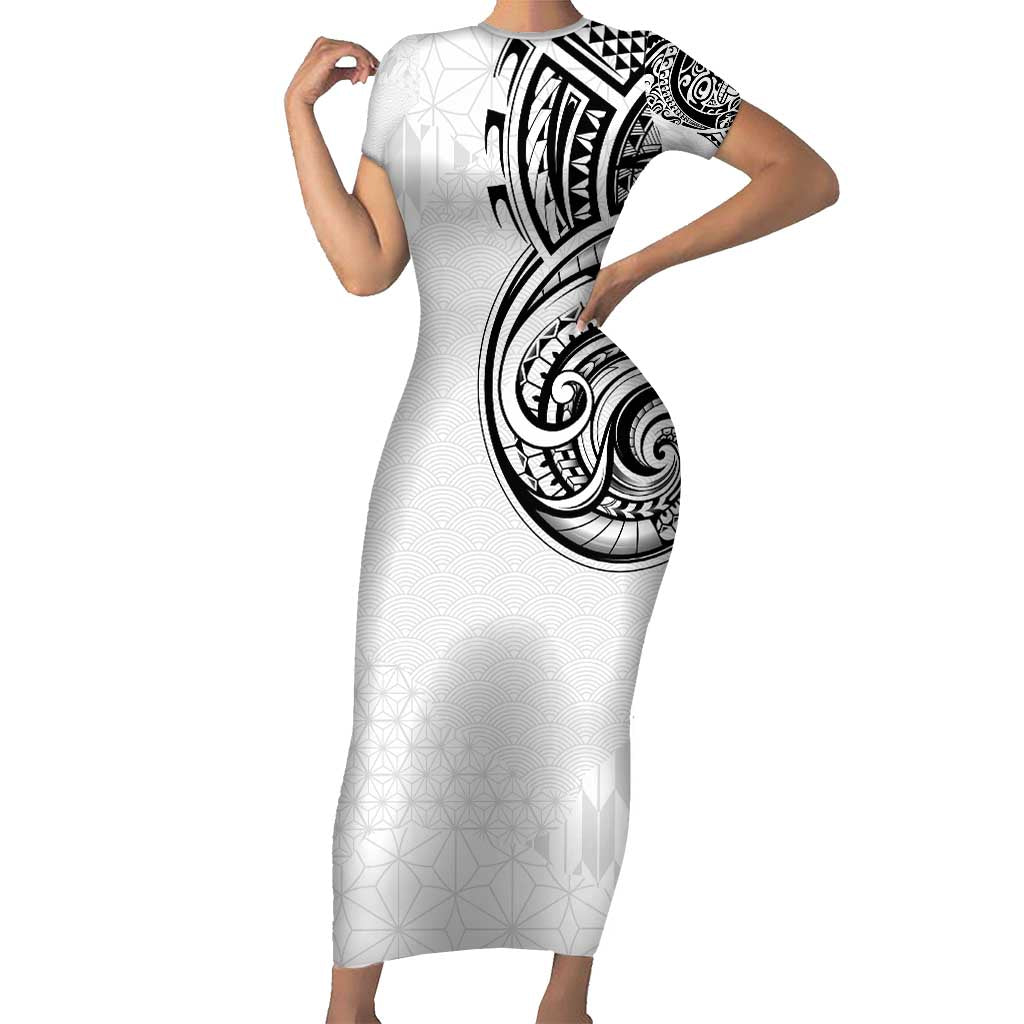 Hawaii and Japanese Culture Personalised Short Sleeve Bodycon Dress With Polynesian Tribal Tattoo Style