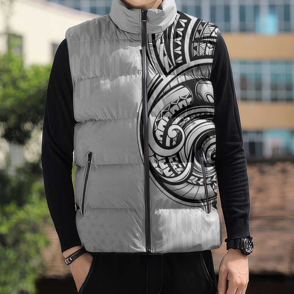 Hawaii and Japanese Culture Personalised Sleeveless Puffer Jacket With Polynesian Tribal Tattoo Style - Polynesian Pride