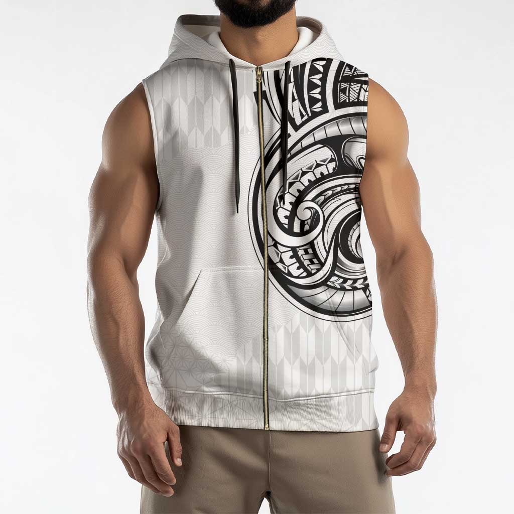 Hawaii and Japanese Culture Personalised Sleeveless Zip Hoodie With Polynesian Tribal Tattoo Style - Polynesian Pride