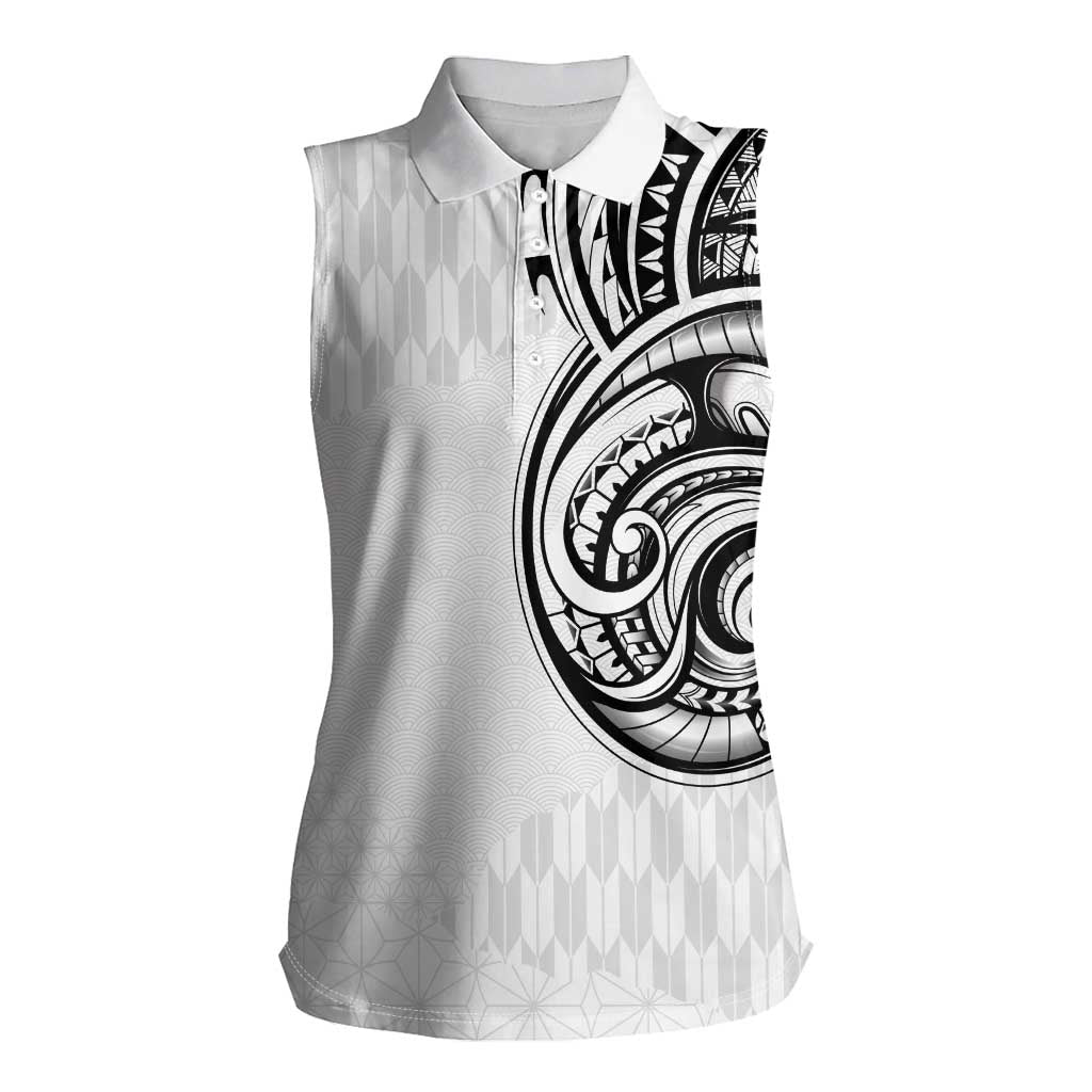 Hawaii and Japanese Culture Personalised Women Sleeveless Polo Shirt With Polynesian Tribal Tattoo Style