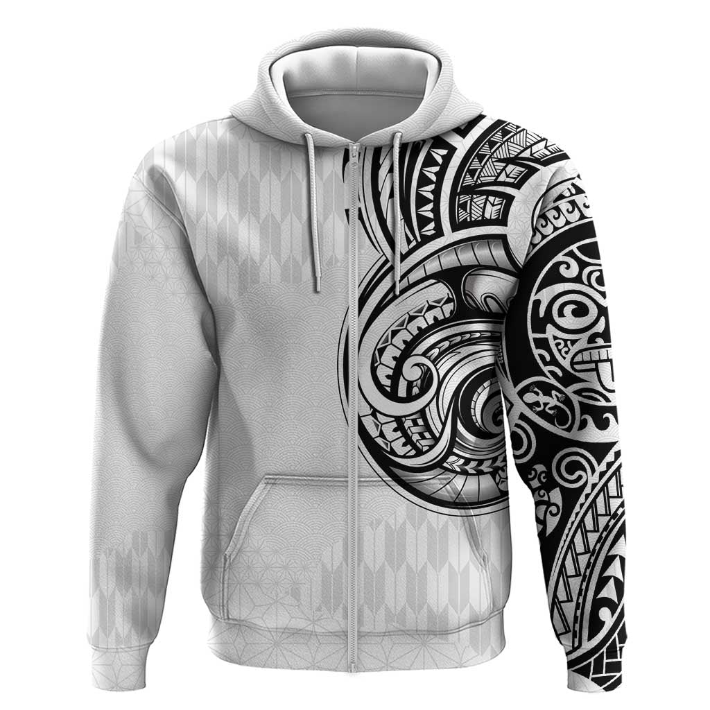 Hawaii and Japanese Culture Personalised Zip Hoodie With Polynesian Tribal Tattoo Style