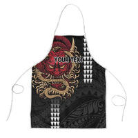 Hawaii and Japanese Oni Mask Personalised Apron Kakau Pattern Dark Art Style - Polynesian Pride