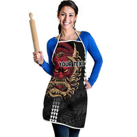 Hawaii and Japanese Oni Mask Personalised Apron Kakau Pattern Dark Art Style - Polynesian Pride