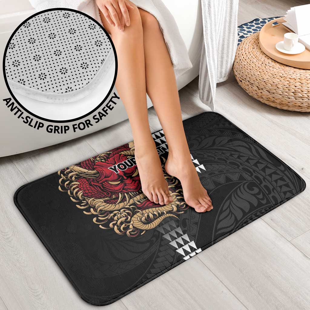 Hawaii and Japanese Oni Mask Personalised Bathroom Set Kakau Pattern Dark Art Style - Polynesian Pride