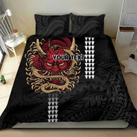 Hawaii and Japanese Oni Mask Personalised Bedding Set Kakau Pattern Dark Art Style