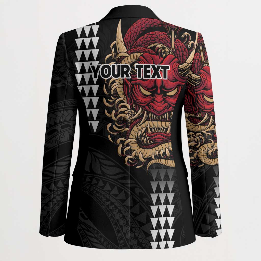 Hawaii and Japanese Oni Mask Personalised Blazer Kakau Pattern Dark Art Style - Polynesian Pride