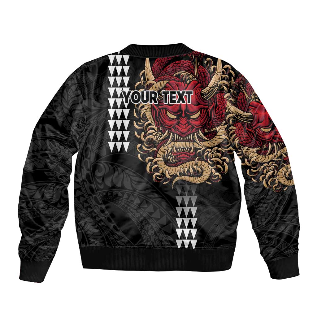 Hawaii and Japanese Oni Mask Personalised Bomber Jacket Kakau Pattern Dark Art Style