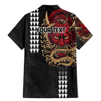 Hawaii and Japanese Oni Mask Personalised Family Matching Mermaid Dress and Hawaiian Shirt Kakau Pattern Dark Art Style