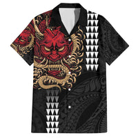 Hawaii and Japanese Oni Mask Personalised Family Matching Puletasi and Hawaiian Shirt Kakau Pattern Dark Art Style