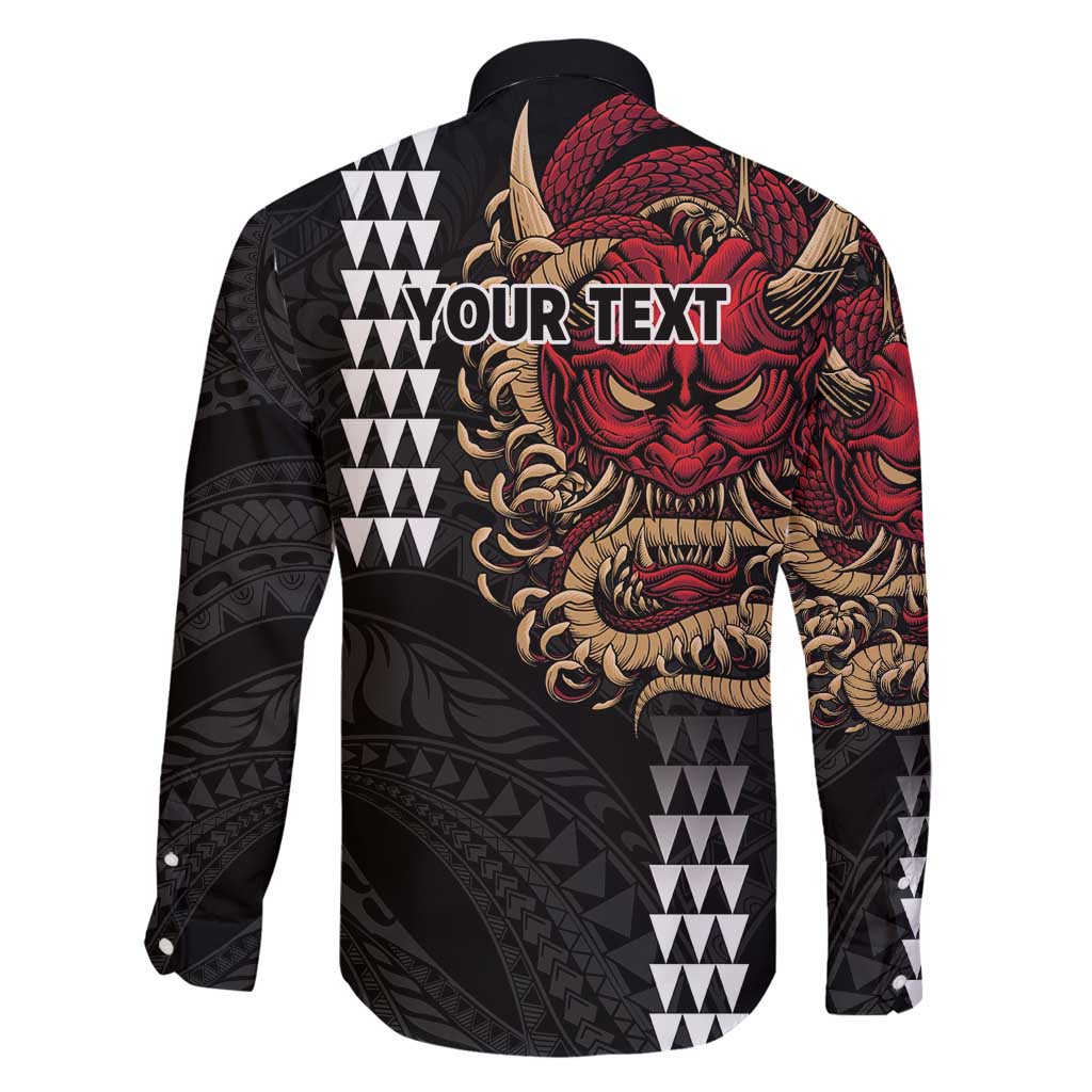 Hawaii and Japanese Oni Mask Personalised Family Matching Summer Maxi Dress and Hawaiian Shirt Kakau Pattern Dark Art Style