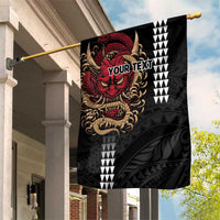 Hawaii and Japanese Oni Mask Personalised Garden Flag Kakau Pattern Dark Art Style