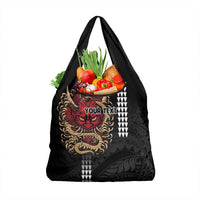 Hawaii and Japanese Oni Mask Personalised Grocery Bag Kakau Pattern Dark Art Style