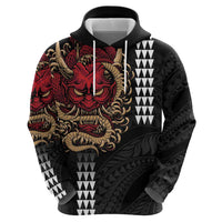 Hawaii and Japanese Oni Mask Personalised Hoodie Kakau Pattern Dark Art Style