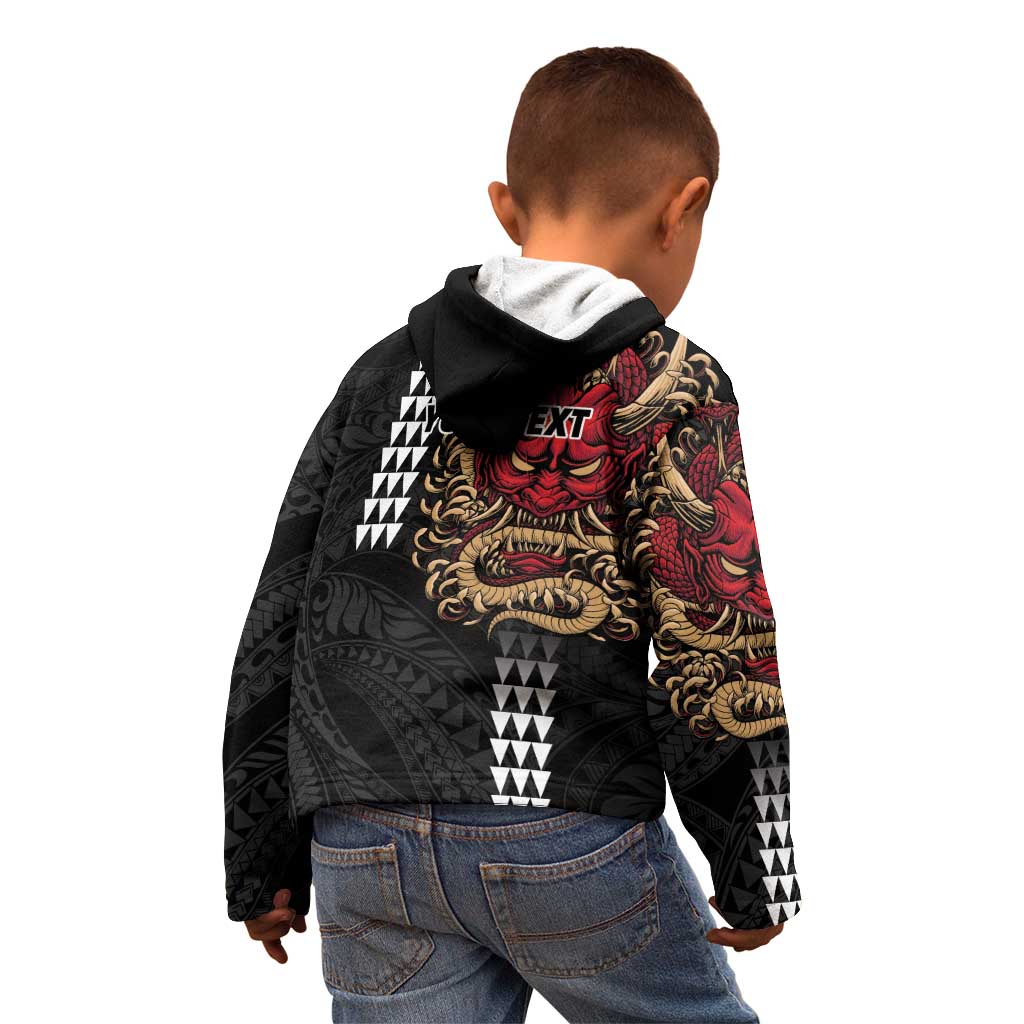 Hawaii and Japanese Oni Mask Personalised Kid Hoodie Kakau Pattern Dark Art Style