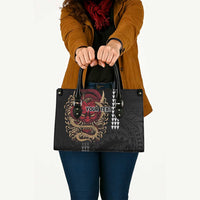 Hawaii and Japanese Oni Mask Personalised Leather Bag Kakau Pattern Dark Art Style - Polynesian Pride