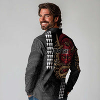 Hawaii and Japanese Oni Mask Personalised Long Sleeve Polo Shirt Kakau Pattern Dark Art Style