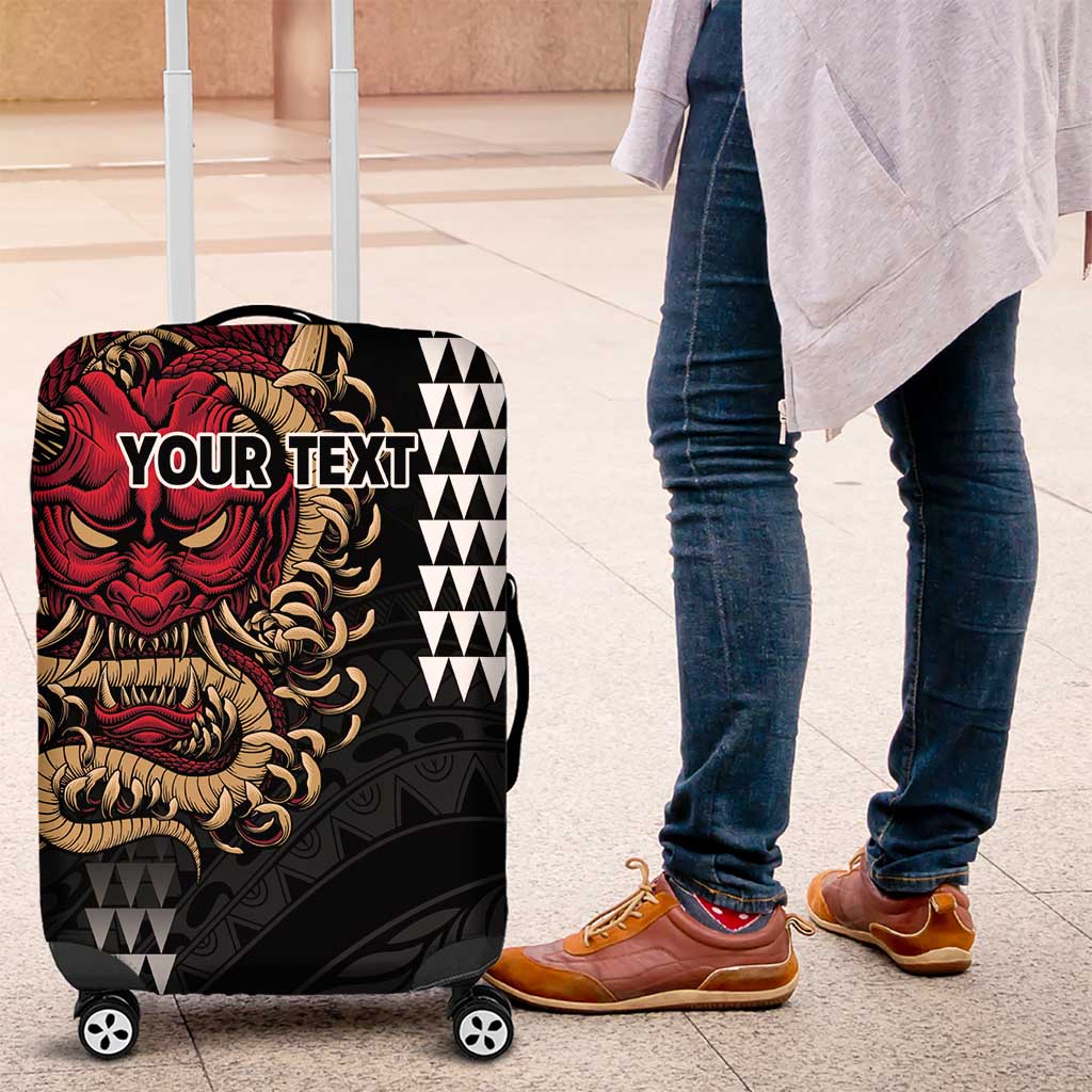 Hawaii and Japanese Oni Mask Personalised Luggage Cover Kakau Pattern Dark Art Style