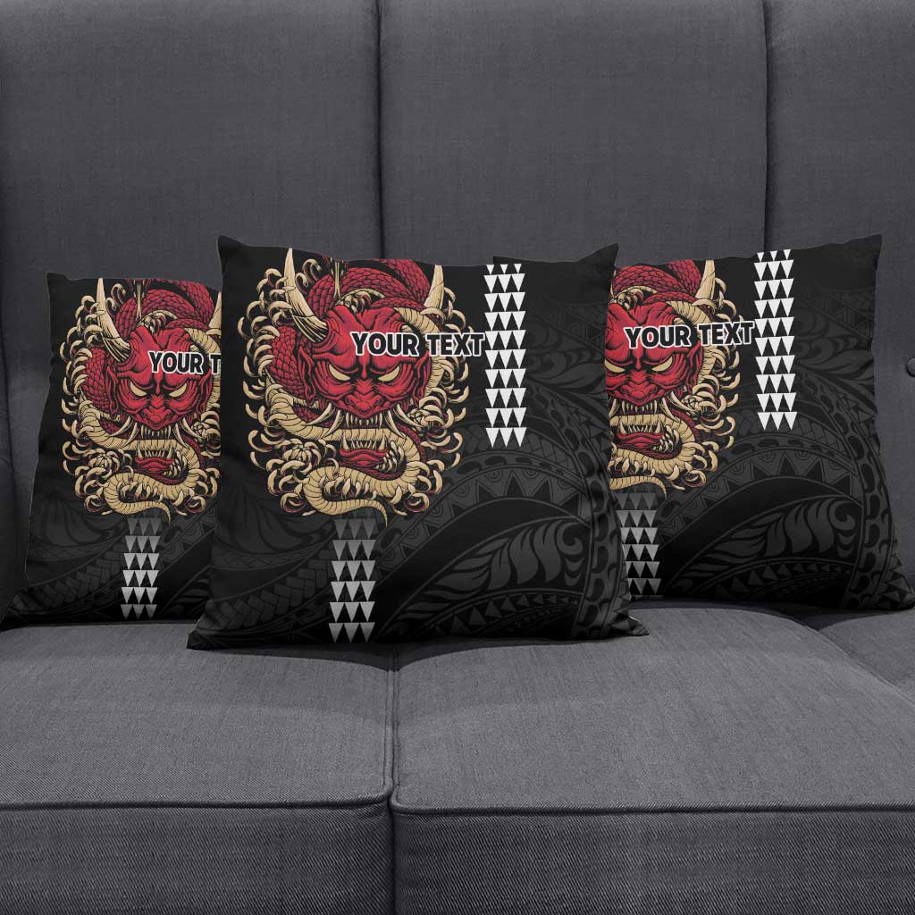 Hawaii and Japanese Oni Mask Personalised Pillow Cover Kakau Pattern Dark Art Style - Polynesian Pride