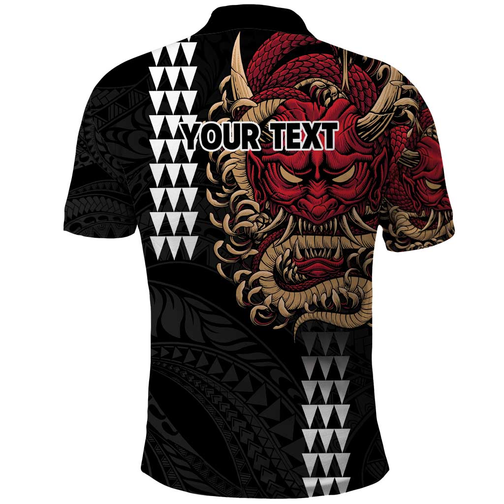 Hawaii and Japanese Oni Mask Personalised Polo Shirt Kakau Pattern Dark Art Style