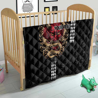 Hawaii and Japanese Oni Mask Personalised Quilt Kakau Pattern Dark Art Style