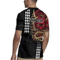 Hawaii and Japanese Oni Mask Personalised Rugby Jersey Kakau Pattern Dark Art Style