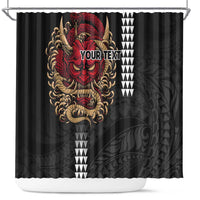 Hawaii and Japanese Oni Mask Personalised Shower Curtain Kakau Pattern Dark Art Style