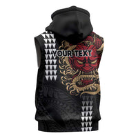 Hawaii and Japanese Oni Mask Personalised Sleeveless Hoodie Kakau Pattern Dark Art Style LT9 - Polynesian Pride