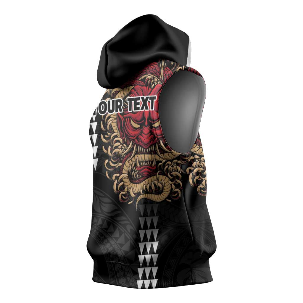 Hawaii and Japanese Oni Mask Personalised Sleeveless Hoodie Kakau Pattern Dark Art Style LT9 - Polynesian Pride