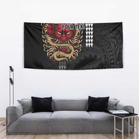 Hawaii and Japanese Oni Mask Personalised Tapestry Kakau Pattern Dark Art Style