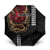 Hawaii and Japanese Oni Mask Personalised Umbrella Kakau Pattern Dark Art Style - Polynesian Pride