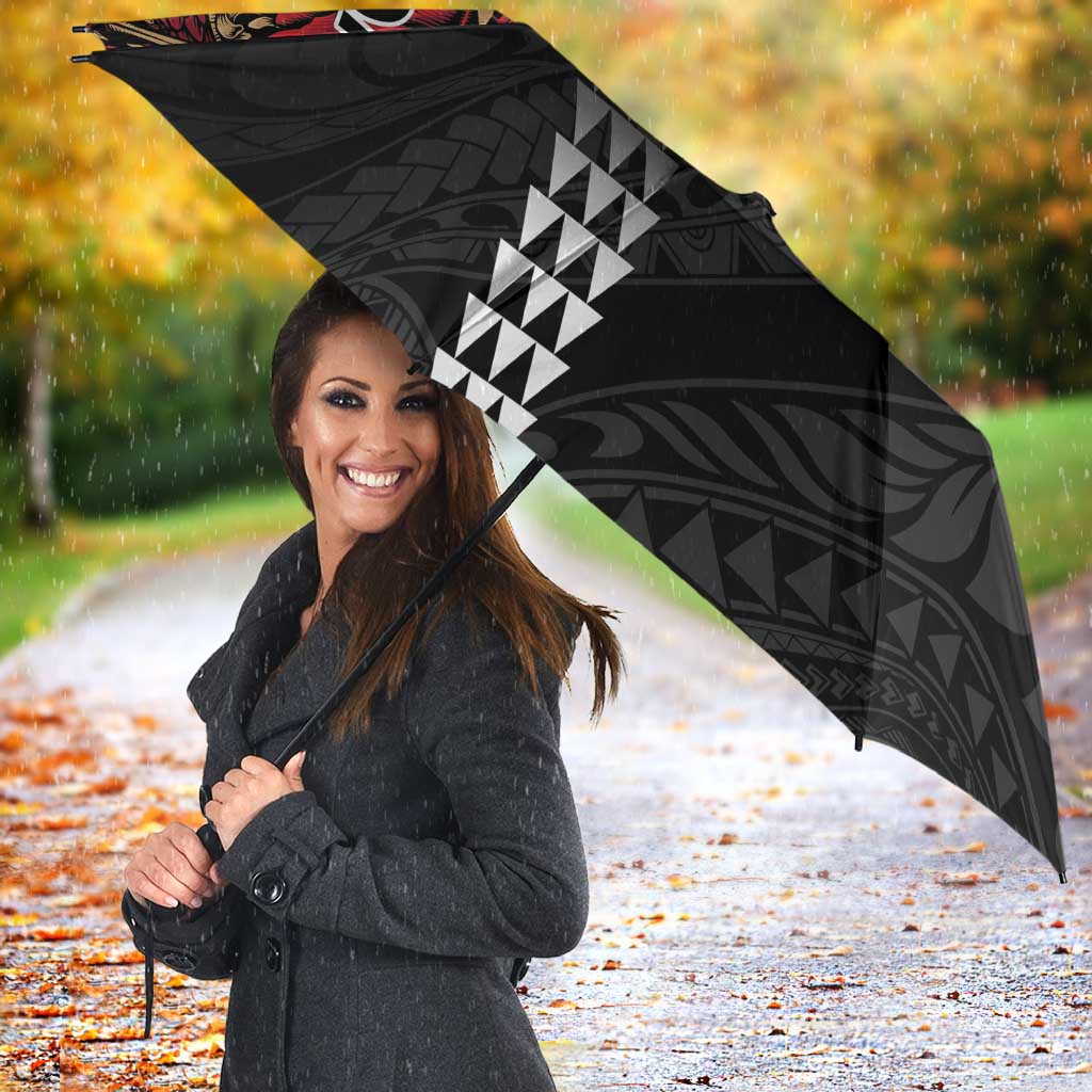 Hawaii and Japanese Oni Mask Personalised Umbrella Kakau Pattern Dark Art Style - Polynesian Pride